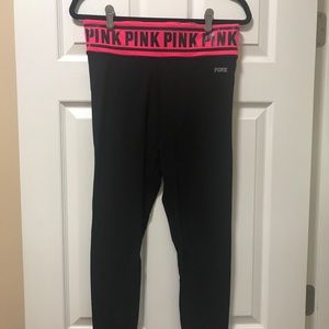 Victoria’s Secret Black Leggings with Hot Pink Band Size M